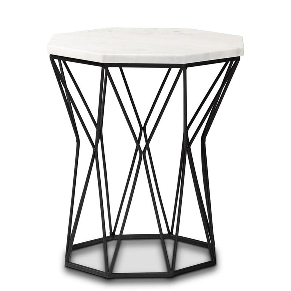 Baxton Studio Venedict Modern and Contemporary Black Metal End Table with Marble Tabletop